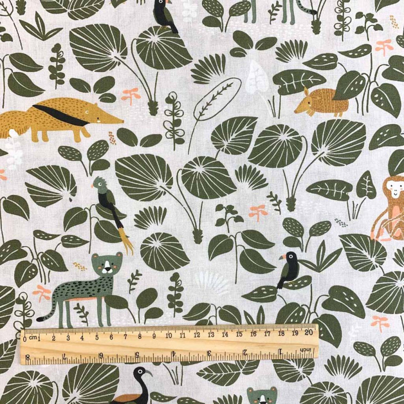 Printed Cotton TATUINE Light Greige / Rosemary